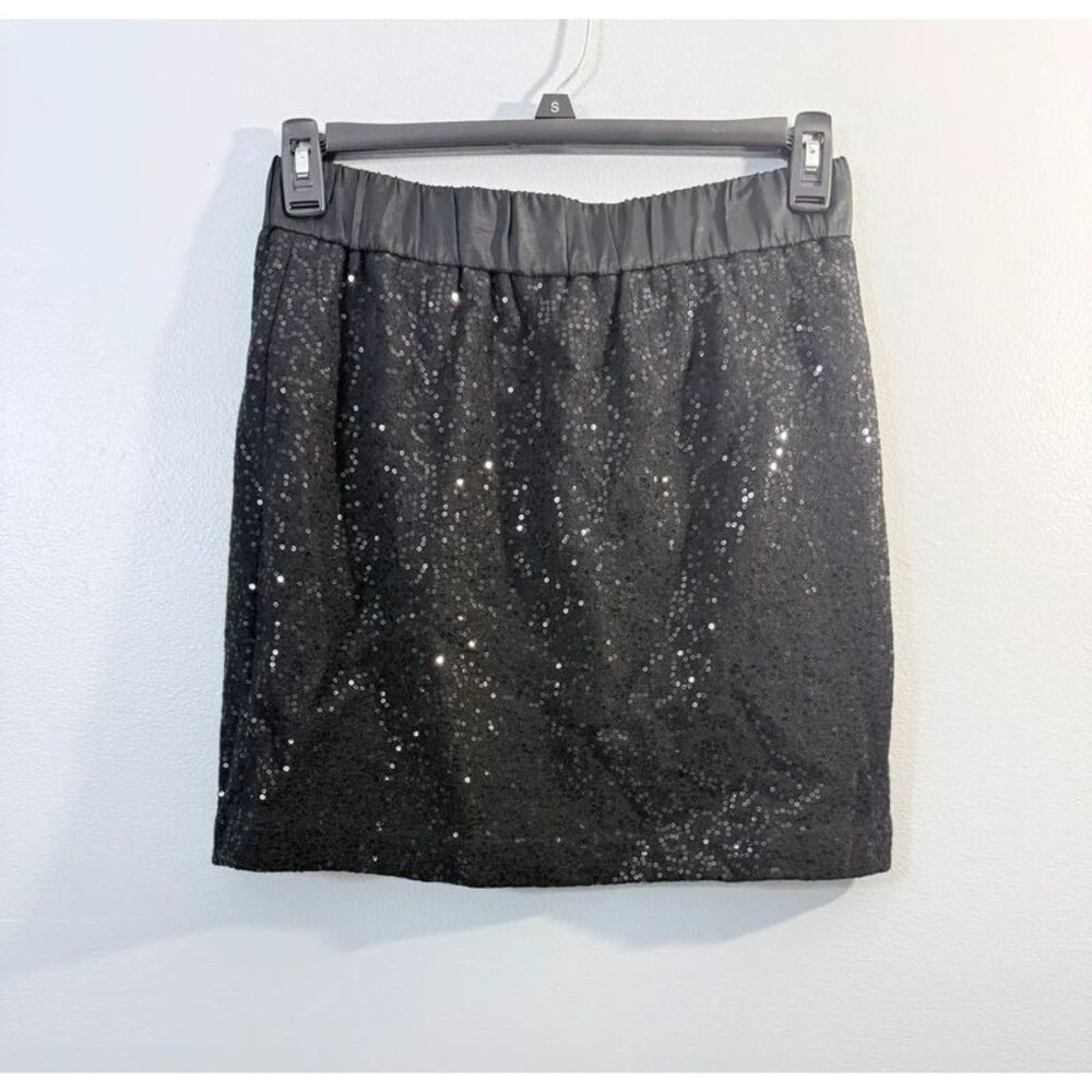 Ann Taylor LOFT Women's Black Pull On Sequin Mini Skirt Lined size S